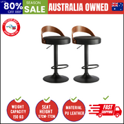 Kitchen Bar Stools Gas Lift Swivel Chairs Stool Wooden PU Leather x2