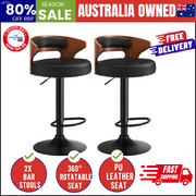 2x Bar Stools Kitchen Gas Lift Swivel Chairs Stool Wooden Barstool Black