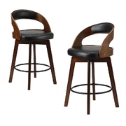 2x Bar Stools Swivel PU Leather Black