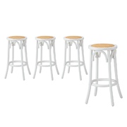 Set of 4 Bar Stools Vintage Rattan Seat White