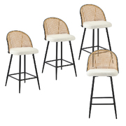 4x Bar Stools Kitchen Counter Stool Rattan Boucle Fabric