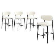 4x Bar Stools Boucle Fabric Black and White