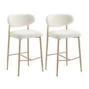 2x Bar Stools Boucle Fabric Natural White