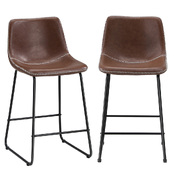 2x Bar Stools Kitchen Dining Chairs Leather Padded Stool Brown