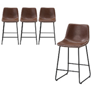 4X Bar Stools Kitchen Dining Chairs Leather Padded Stool Brown