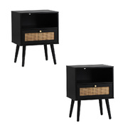 2X Bedside Table Storage Drawer Shelf Rattan