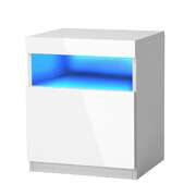 Bedside Table LED Shelf High-gloss Front White