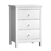 Bedside Table 3 Drawers Hamptons Furniture White