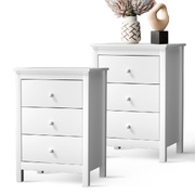 Bedside Tables Set of 2 Nightstands Storage Cabinet 3 Drawers White