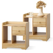 Bedside Tables Set of 2 Side Table Nightstand Storage Shelf Natural