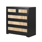 5 Chest of Drawers Dresser Storage Cabinet Tallboy Rattan Black