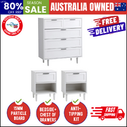 5 Chest of Drawers and 2 Bedside Tables Dressers Bedroom Set White