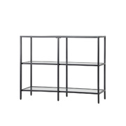 Console Table Tempered Glass Sofa Table Hall Side Entry 3 Shelves Black