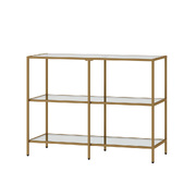 Console Table Tempered Glass Sofa Table Hall Side Entry 3 Shelves Gold