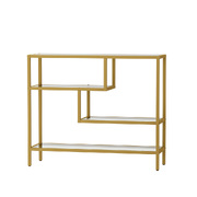 Console Table Tempered Glass Sofa Table Hall Side Entry 4 Shelves Gold