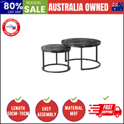 Set of 2 Coffee Table Round Nesting Side End Table Black