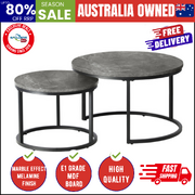 Set of 2 Coffee Table Round Marble Nesting Side End Table Grey & Black