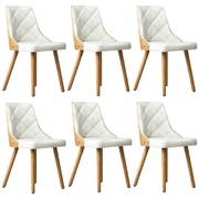 6x Dining Chairs Wooden Chair Kitchen Cafe Leather Padded White