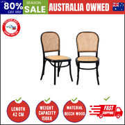 2PCS Dining Chairs Wooden Rattan Black