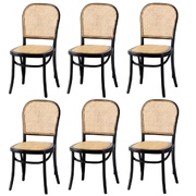 6PCS Dining Chairs Wooden Chairs Rattan Accent Chair Black