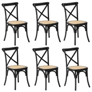 6PCS Crossback Dining Chair Solid Birch Timber Wood Ratan Seat Black