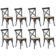 8PCS Crossback Dining Chair Solid Birch Timber Wood Ratan Seat Black