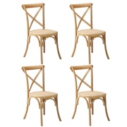 4PCS Crossback Dining Chair Solid Birch Timber Wood Ratan Seat Natural