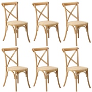 6PCS Crossback Dining Chair Solid Birch Timber Wood Ratan Seat Natural