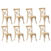 8PCS Crossback Dining Chair Solid Birch Timber Wood Ratan Seat Natural