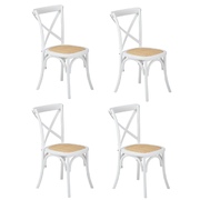 4PCS Crossback Dining Chair Solid Birch Timber Wood Ratan Seat White