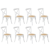 8PCS Crossback Dining Chair Solid Birch Timber Wood Ratan Seat White