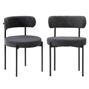 2x Dining Chair Round Boucle Kitchen Lounge Seats Backrest Dark Grey