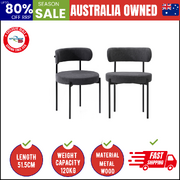 2x Dining Chair Round Boucle Kitchen Lounge Seats Backrest Dark Grey