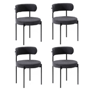 4x Dining Chair Round Boucle Kitchen Lounge Seats Backrest Dark Grey