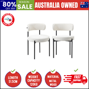 2x Dining Chair Round Boucle Kitchen Lounge Seats Backrest White