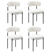 4x Dining Chair Round Boucle Kitchen Lounge Seats Backrest White