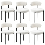 6x Dining Chair Round Boucle Kitchen Lounge Seats Backrest White