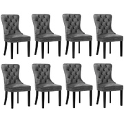 8x Velvet Dining Chairs Upholstered French Provincial Tufted Grey