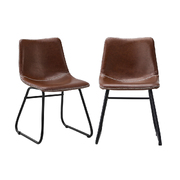 2x Dining Chairs Kitchen Table Chair Lounge Retro Padded Seat PU Brown