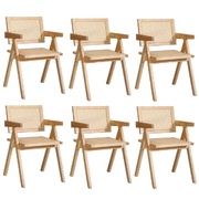 6x Dining Chairs Rattan Chair Wooden Accent Chair Natural