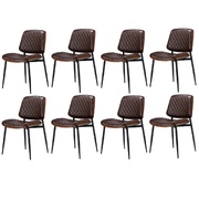 8x Dining Chairs Retro Leather Solid Beech Wood Metal Legs Walnut