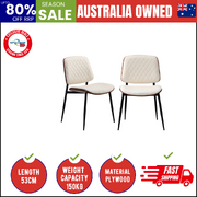 2x Dining Chairs Retro Leather Solid Beech Wood Metal Legs White