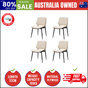 4x Dining Chairs Retro Leather Solid Beech Wood Metal Legs White