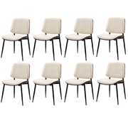 8x Dining Chairs Retro Leather Solid Beech Wood Metal Legs White