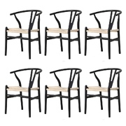 6xDining Chair Wooden Hans Wegner Wishbone Black