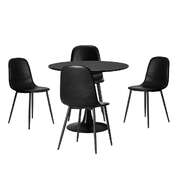 90cm Round Dining Table with 4x Dining Chairs PU Leather Black