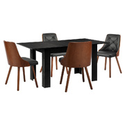 160cm Extendable Dining Table with 4PCS Dining Chairs PU Leather Black