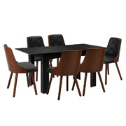 160cm Extendable Dining Table with 6PCS Dining Chairs PU Leather Black