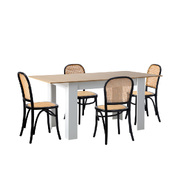 160cm Extendable Dining Table with 4PCS Dining Chairs Rattan White