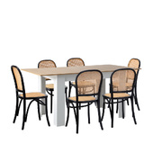 160cm Extendable Dining Table with 6PCS Dining Chairs Rattan White